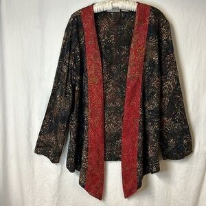 Frivolous Women’s Kimono Style Open Front Size Brown Red Mixed Print Boho Vibe